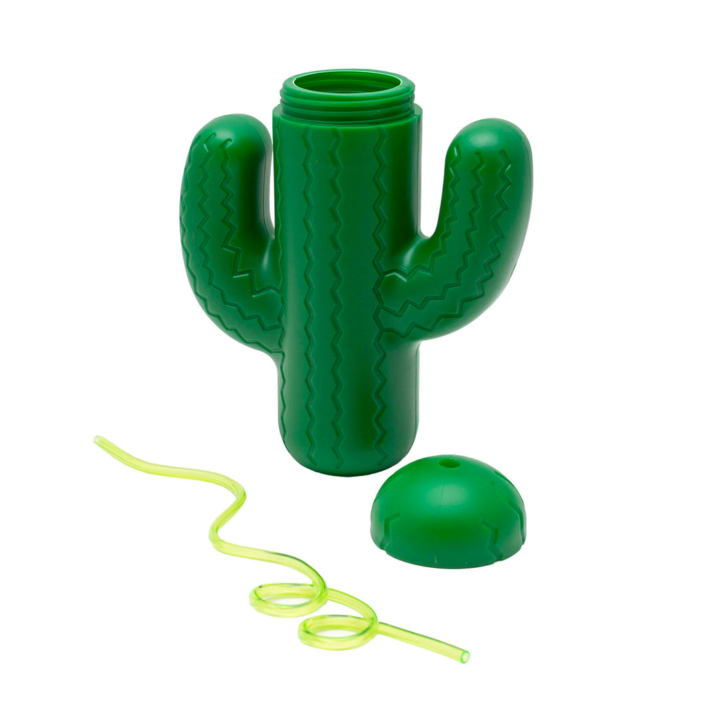Green Plastic Cactus Drinking Cup w/ Twisty Straw and Lid