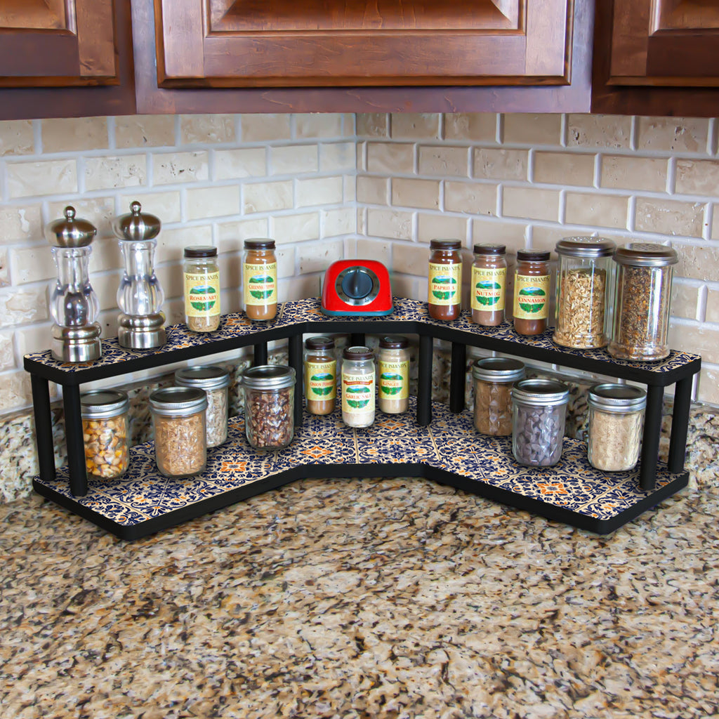 Counter Caddies™ "Blue Floral Tiles" Themed Artwork Multiple Size Bar Supplies