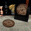 Customizable Engraved Wooden Coasters - Craft Beer Theme - Round - Set of 4