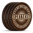 Customizable Engraved Wooden Coasters - Speakeasy Theme - Round - Set of 4