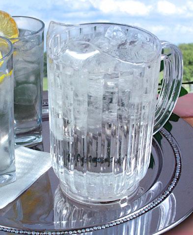 RW Base 32 oz Clear Plastic Water Pitcher - 4 1/4 x 4 1/4 x 6 3/4 - 1  count box