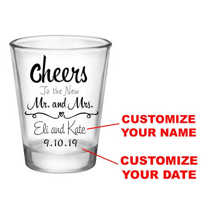CUSTOMIZABLE Clear Wedding Shot Glass - Cheers - 1.75oz