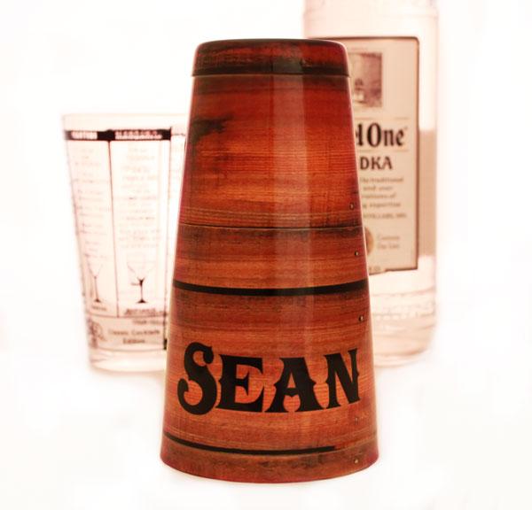 ADD YOUR NAME - Cocktail Shaker Tin - 28 oz weighted - Wood- Rim Facing Down