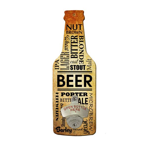 Word Collage Beer Shaped Wall Bottle Opener