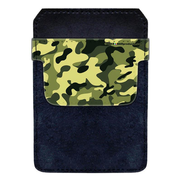 Leather Bottle Opener Pocket Protector w/ Designer Flap - Green Camo - SMALL