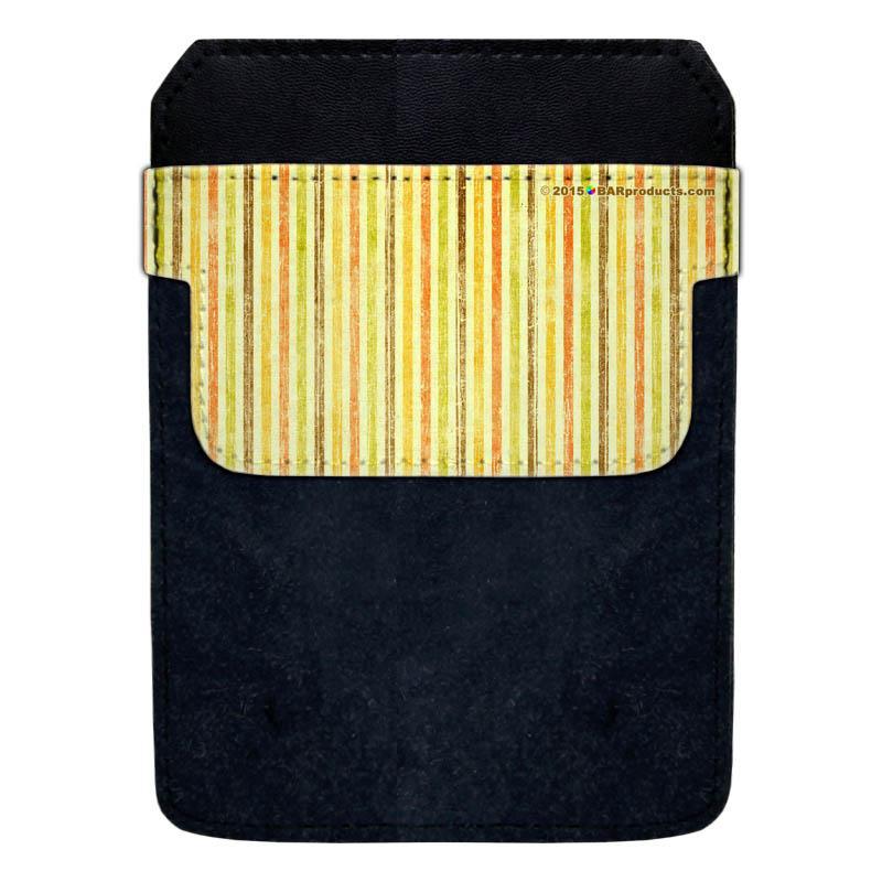 DekoPokit™ Leather Bottle Opener Pocket Protector w/ Designer Flap - Yellow Grunge Stripes - LARGE