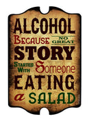 ALCOHOL Wood Plaque Bar Sign Tavern-Shaped