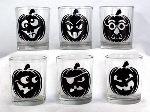 BarConic Halloween Jack O'Lantern Stemless Wine Glasses - Set of 4