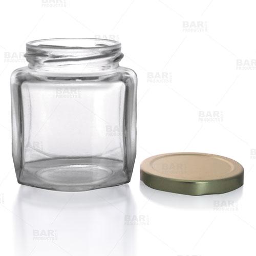 Oval Hexagon Glass Jar w/ Lid - 9 oz