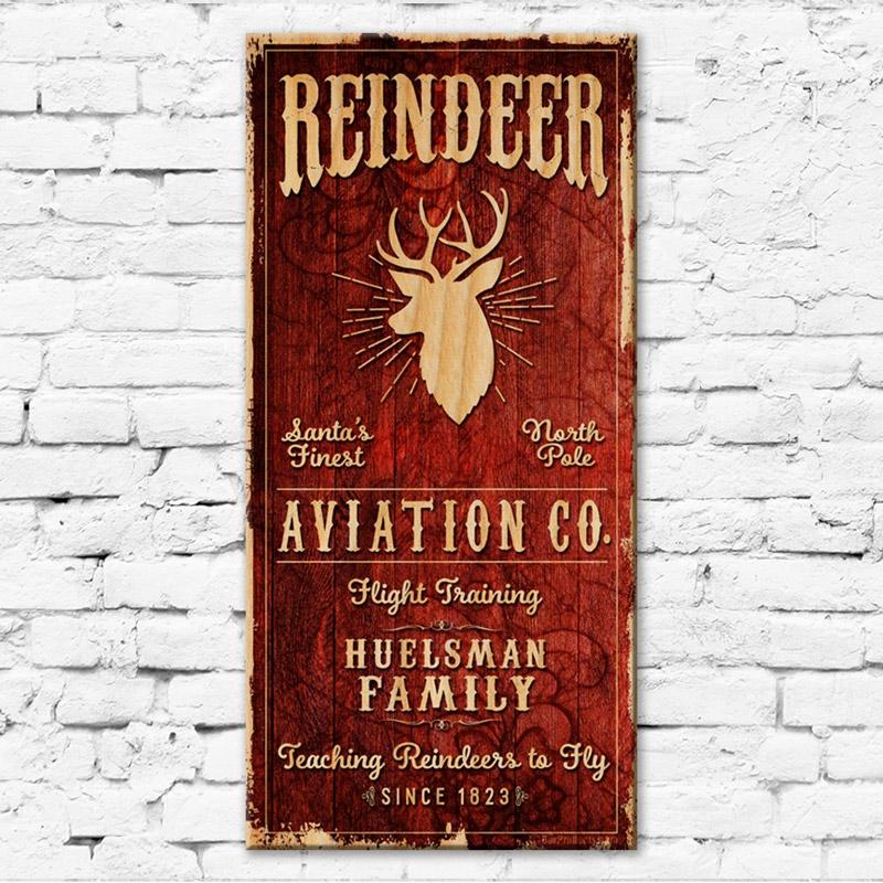 CUSTOMIZABLE Large Vintage Wooden Holiday Bar Sign - Reindeer Aviation - 11 3/4" x 23 3/4"