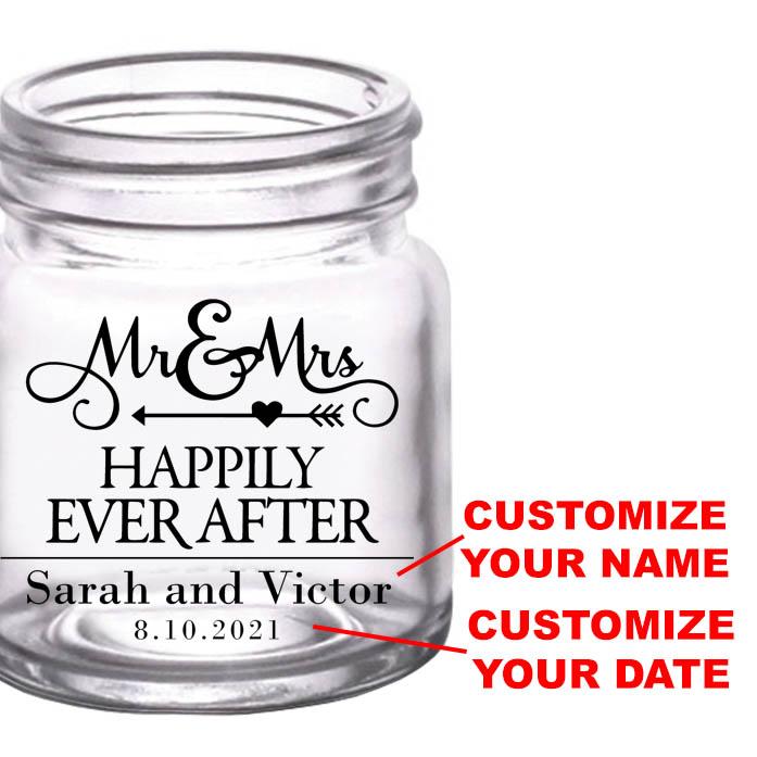 Set of 2 Mr and Mrs Personalized Mason Jar Glasses - Engraved Custom