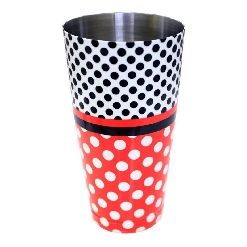 BarConic Cocktail Shaker Tin - Printed Designer Series - 28oz Weighted - Minnie Mouse Polka Dots
