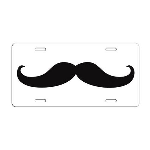 Mustache Themed License Plates - White