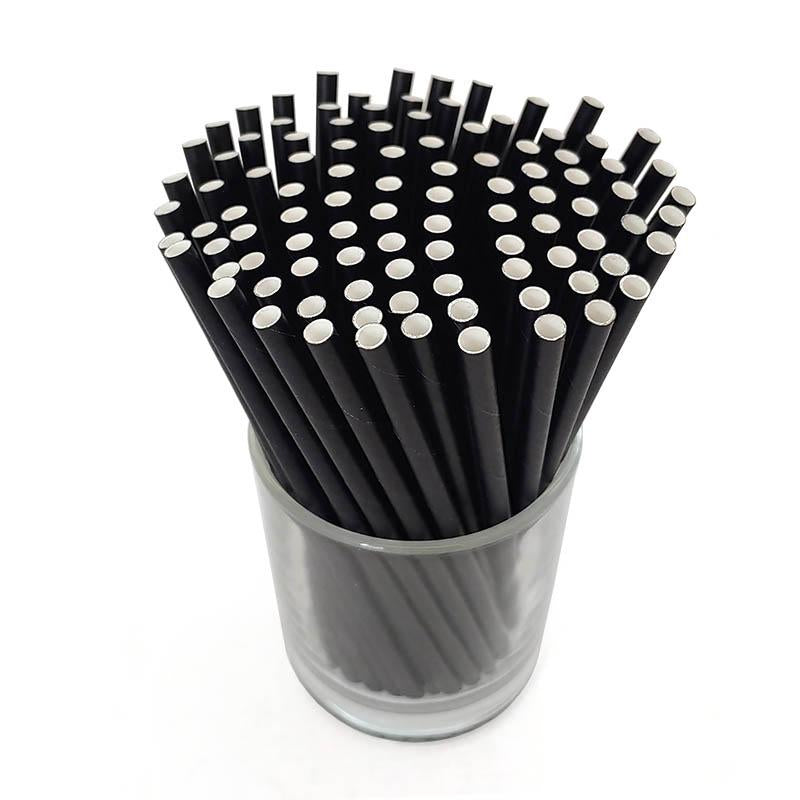 BarConic® Biodegradable Solid Black Paper Sip Straws - 5 3/4" - 100 Pack