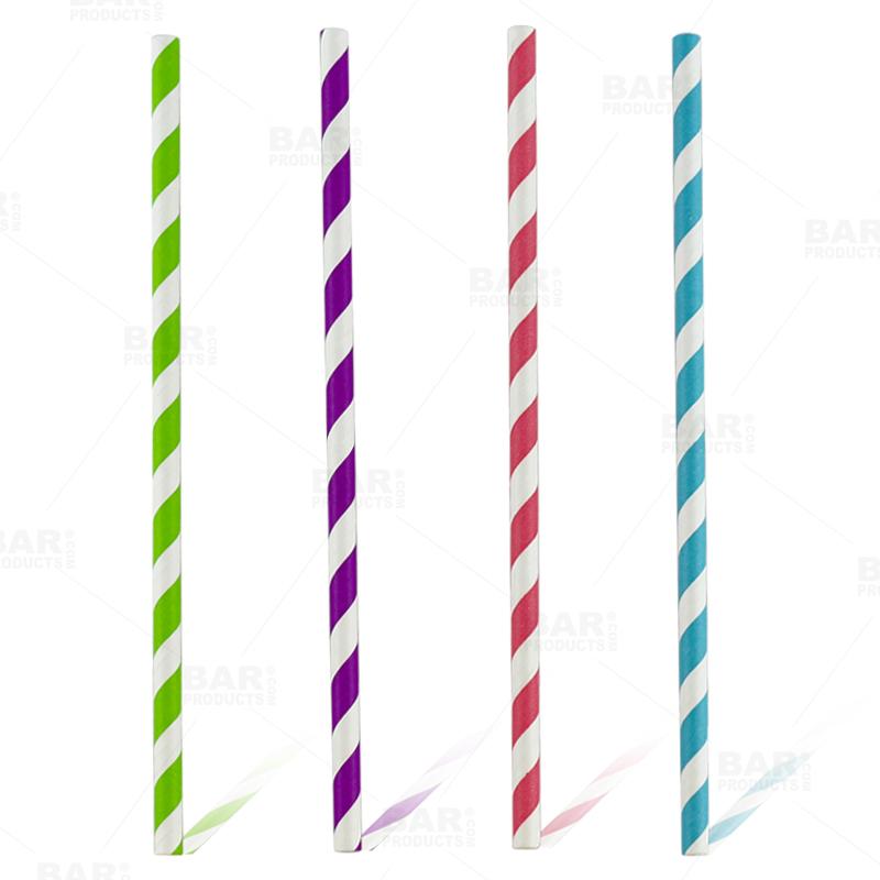 BarConic® Eco-Friendly Paper Straws - Striped Assorted Colors - Pack of 100