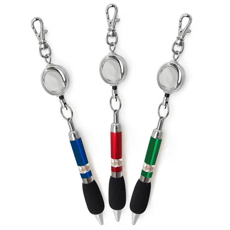 Retractable Reel Ballpoint Pen with Lobster Clasp Hook Chrome