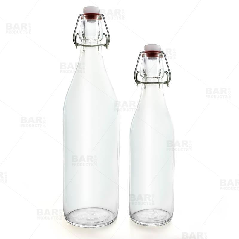 Swing Top Glass Bottle - Clear Round - 1 Liter or 17 ounce