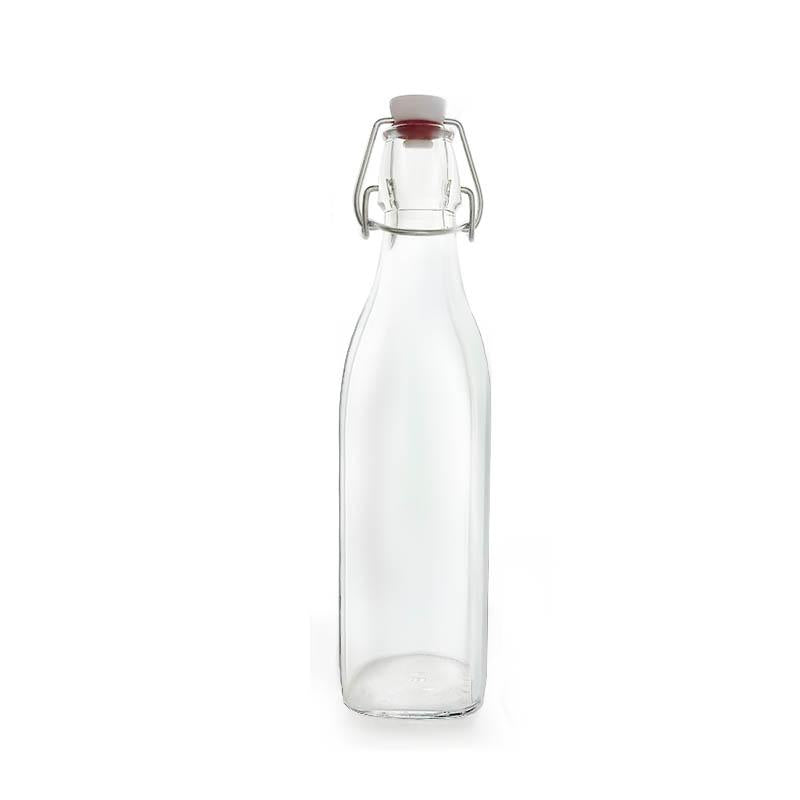 Swing Top Glass Bottle - Clear Square - 1 Liter or 17 ounce