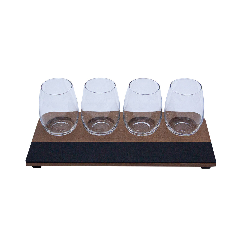 wine flight glasses Wine Flight with Walnut Finish and Chalk Strip