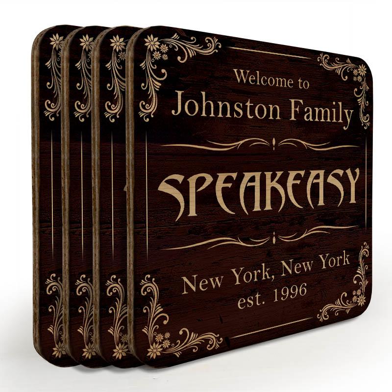 Customizable Wooden Square Coasters - Speakeasy - Set of 4