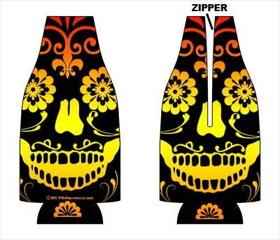 Zipper Style Bottle Coozie -Pretty Skull Layout