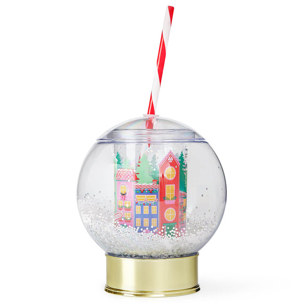 Winter Village Confetti Snow Globe Cup - Lid & Straw - 14oz