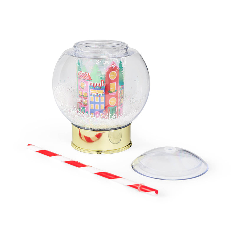 Winter Village Confetti Snow Globe Cup - Lid & Straw - 14oz