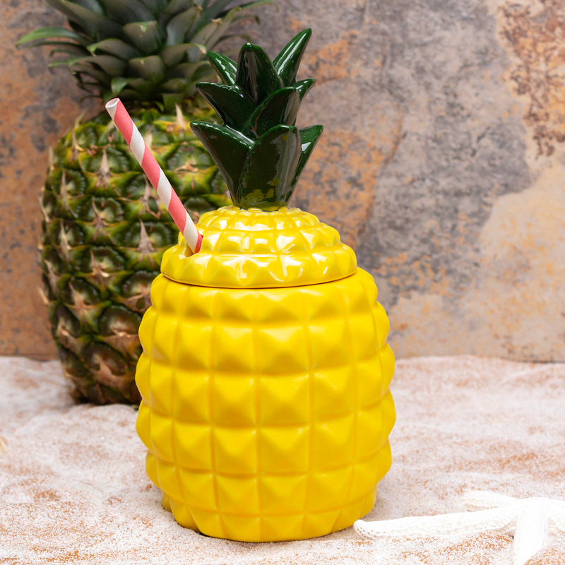 BarConic® Ceramic Pineapple Tiki Mug with Lid - 20oz