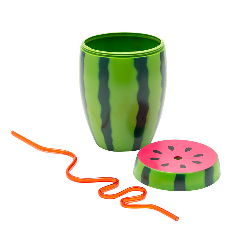 BarConic® Plastic Watermelon Drinking Cup w/ Twisty Straw and Lid - 28oz