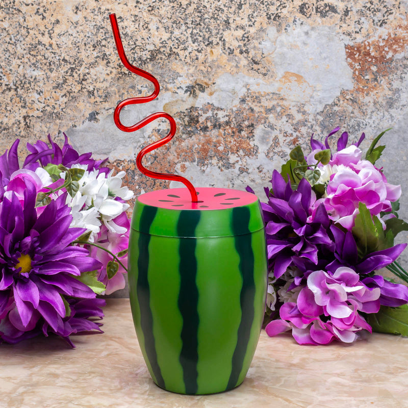 BarConic® Plastic Watermelon Drinking Cup w/ Twisty Straw and Lid - 28oz