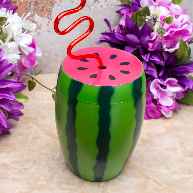 BarConic® Plastic Watermelon Drinking Cup w/ Twisty Straw and Lid - 28oz
