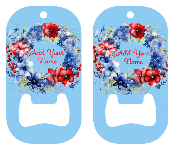 Red white and blue flowers dog tag