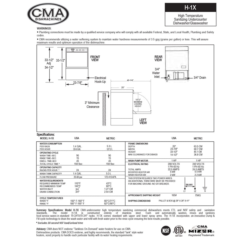 CMA High Temperature Under Counter Glasswasher