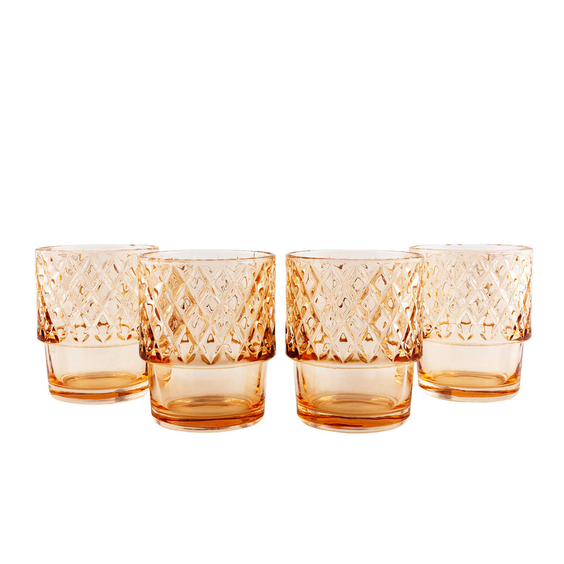 BarConic® Diamond Pattern Stackable Pineapple Glasses - Set of 4