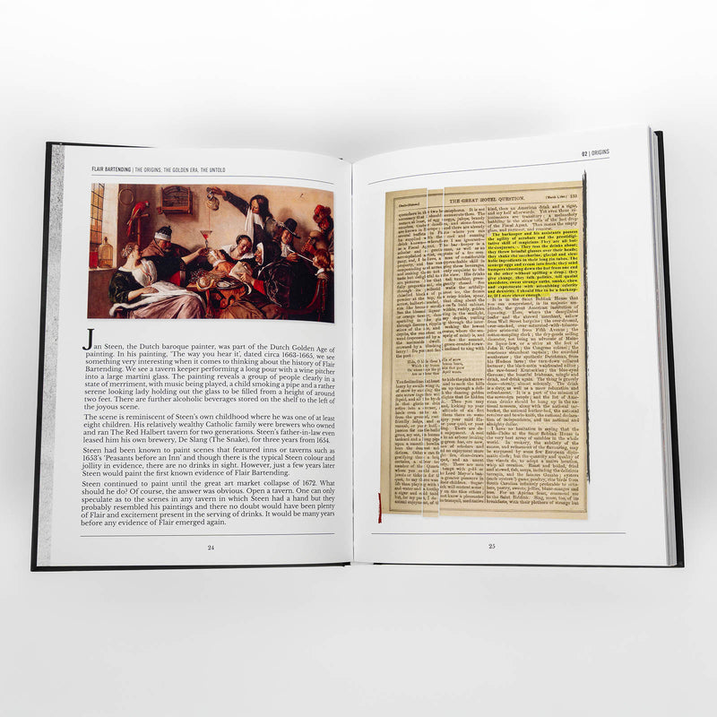 Open book with illustrations and text on a white background