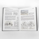 Open book with text and illustrations on a white background