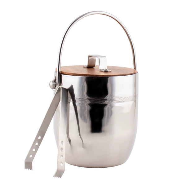 BarConic® Double wall Ice Bucket w/  Wooden Lid and Tong