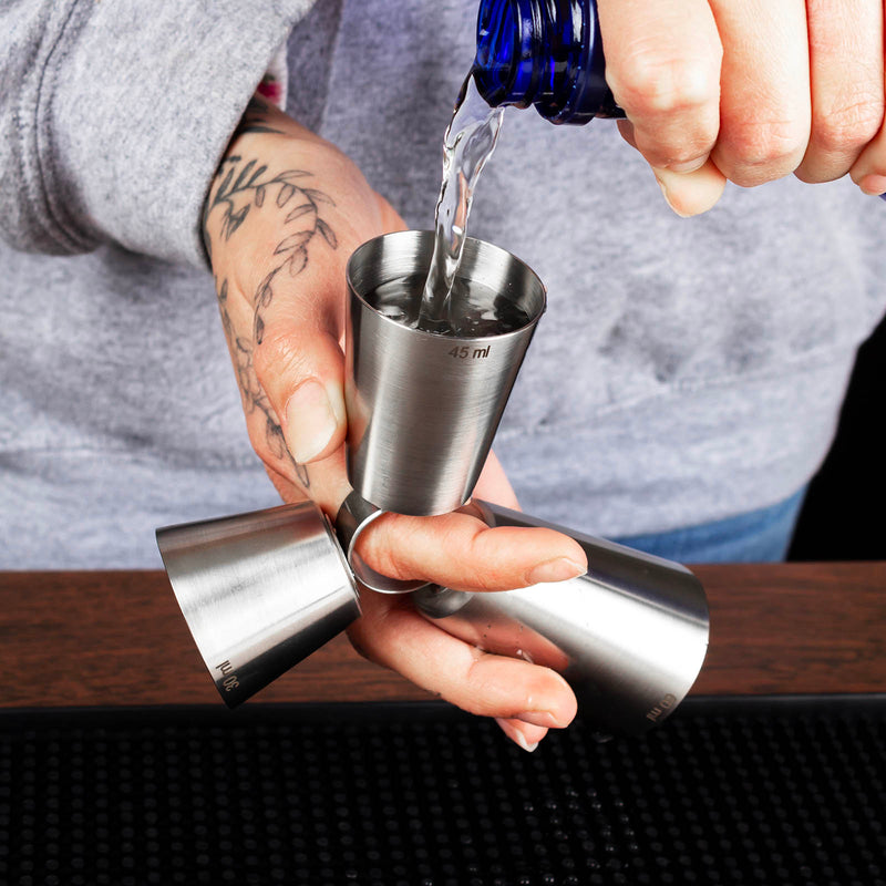 Stainless Steel Cocktail Shaker Set with Stand - 15-Piece Bartender Kit with Drink Shaker, Bar Spoon, Jigger, Muddler, Strainer, Bottle Opener & Stopp