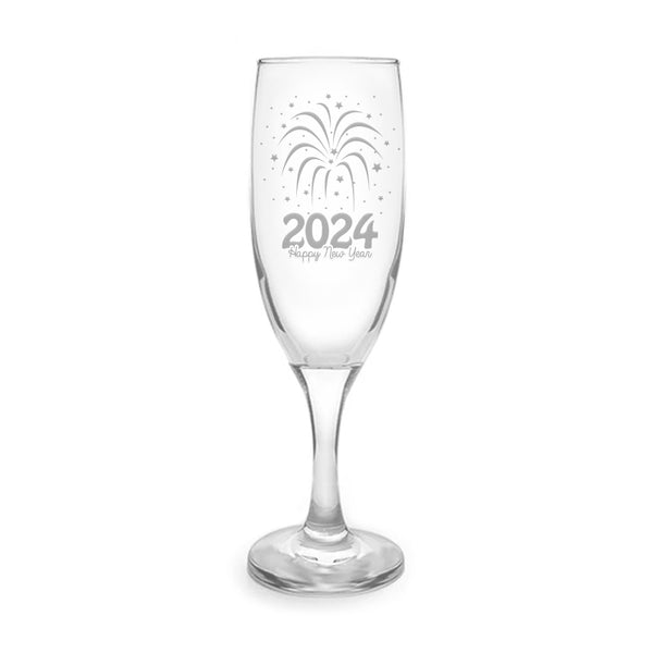 Champagne New Years Glass - Year 2024 - 7.5 OZ Flute