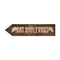 Wooden arrow-shaped sign with 'Bat Boulevard' text and bat designs on a white background