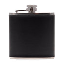 Black leather flask with silver cap on a white background
