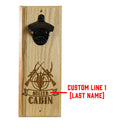 Wooden Wall Bottle Opener w/ Magnetic Cap Catcher - Custom Engraved Hunting Cabin Theme