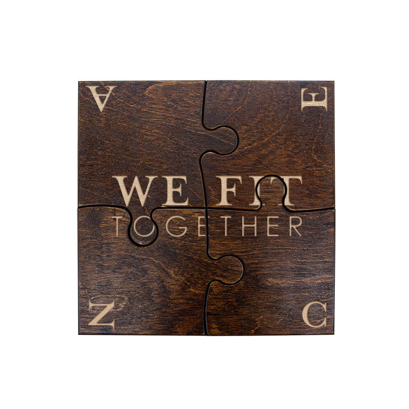 Custom Wooden Puzzle Coasters - Set of 4 - Engraved Monogram Design