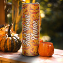 Customizable Stainless Steel Tumbler - Pumpkin - White Sparkle Base