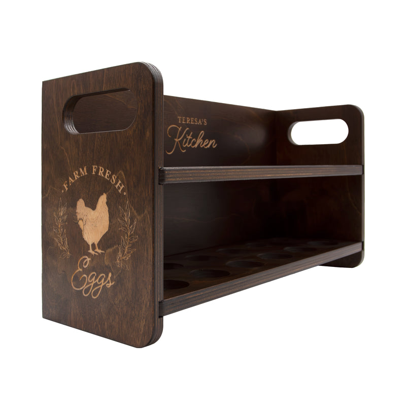 Wooden Egg Holder for 2 Dozen Eggs Dark Walnut Stain With Laser Engraving Customizable Farm Fresh Eggs Handcrafted in the USA empty