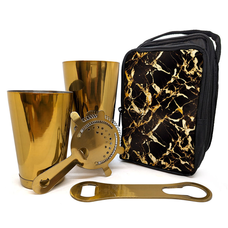Bar Tote Set w/ Gold Colored Bar Tools - Marble