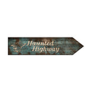 Wooden sign with 'Haunted Highway' text on a white background