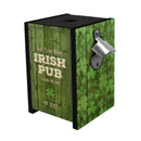 Wooden Bottle Cap Holder Box with Metal Bottle Opener - Black Stain - Custom Irish Pub Design