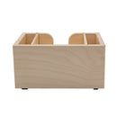 Wooden bar top napkin caddy with two compartments for storage on a white background