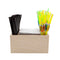 Wooden bar top napkin caddy with two compartments for storage on a white background